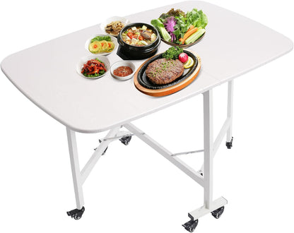 Klaptafel – Vouwtafel – Campingtafel – Inklapbare Tafel – Tuintafel – Wit – 120x80x75 cm – 6 Universele Wielen Met Rem