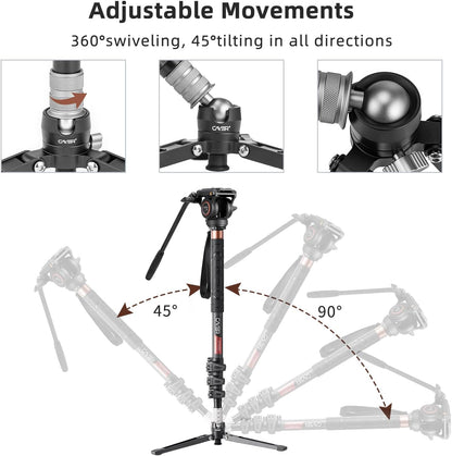 Cayer CF34DVH4 Professionele Video Monopod voor 71 "Carbon Fiber Telescopische Camera met Swivel Head en Tripod Base voor DSLR Camcorders Camcorders