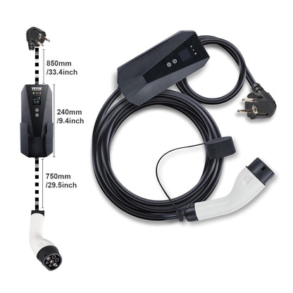 VEVOR draagbare EV-oplader met LCD-scherm 3,68 kW elektrische auto-oplader EV-laadkabel Type 2 (IEC62196) CEE 7/7 Plug 16A 1-fase EV-laadstation 8,6 m Kabellengte IP66 Waterdichte Wallbox