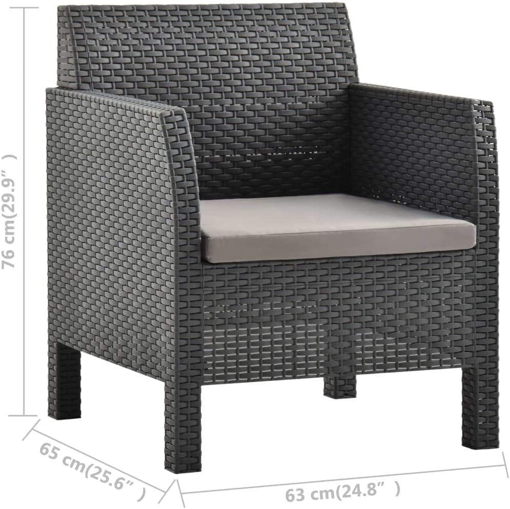 Garden Chair with Cushion PP Rattan Anthracite Outdoor Dining Chairs Outdoor Chairs Patio Patio Garden Yard - QUORE