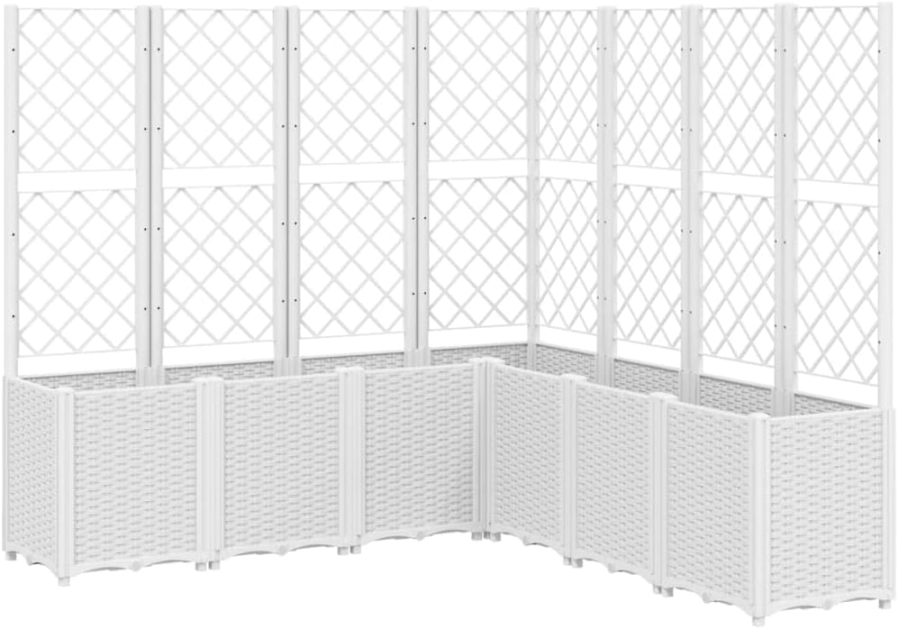 Planter with Trine Grate, White, 160 x 160 x 140 cm, Rectangular Large Flower Pot for Indoor and Outdoor Use, Frost-Resistant, UV Protection - QUORE