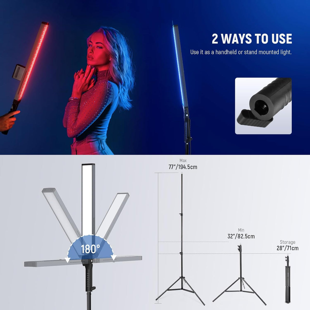 NEEWER BH20B Ultra LED-verlichtingsset draagbaar, 2,4 G, voor video, 40 W, dimbaar, 3200K-5600 K, CRI97 met statief, filter, draagtas voor gaming, fotografie en video, YouTube TikTok