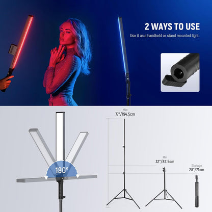 NEEWER BH20B Ultra LED-verlichtingsset draagbaar, 2,4 G, voor video, 40 W, dimbaar, 3200K-5600 K, CRI97 met statief, filter, draagtas voor gaming, fotografie en video, YouTube TikTok