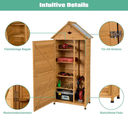 FANTASK 177 x 80 x 45 cm garden cabinet wood, tool shed tool cabinet, garden tool shed, weatherproof, garden shed, tool cabinet, wooden shed with gable roof - QUORE