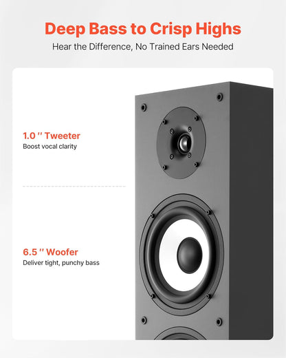 VEVOR Staande luidspreker, 2-weg systeem met 2,54 cm tweeter, 16,51 cm woofer, 200 W piekvermogen, 70 Hz - 20 kHz frequentierespons, robuuste MDF-behuizing, voor thuisaudio, afzonderlijk