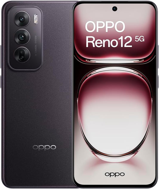 OPPO Reno12 5G Smartphone met IA, 24 GB (12 GB + 12 GB + 256 GB, 3D-AMOLED-display, 17,9 cm (6,7 inch), camera 50 + 8 + 50 MP, Android, 4K-video, batterij 5000 mAh, snel opladen 80 W, bruin/zwart