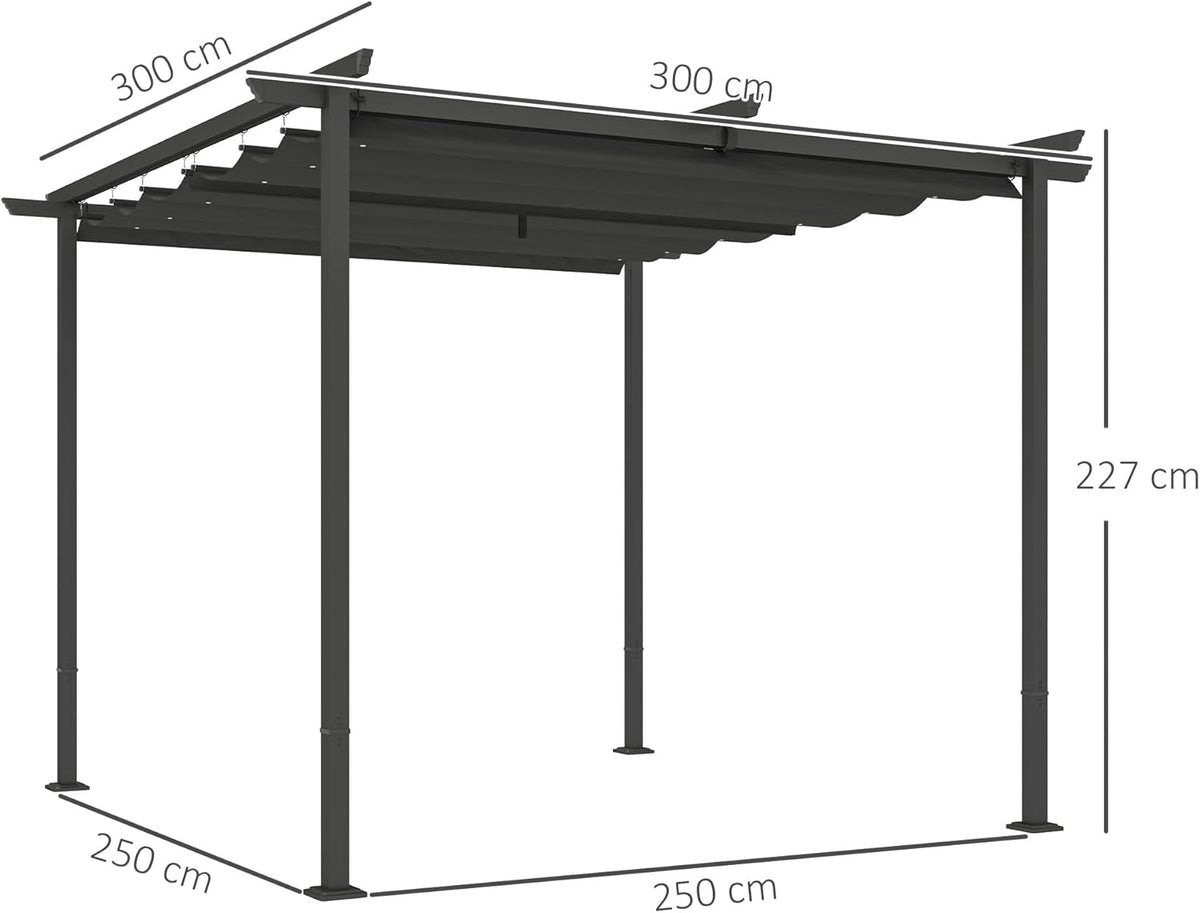 Outsunny Pergola 3x3m Garten Pavillon Terrassendachung aus Metall, Gartenpavillon mit Verstellbares Dach, UV Schutz 30+ Freistehender Sonnenschutz für Terrasse und Garten, Dunkelgrau - QUORE