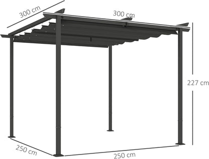 Outsunny Pergola 3x3m Garten Pavillon Terrassendachung aus Metall, Gartenpavillon mit Verstellbares Dach, UV Schutz 30+ Freistehender Sonnenschutz für Terrasse und Garten, Dunkelgrau - QUORE