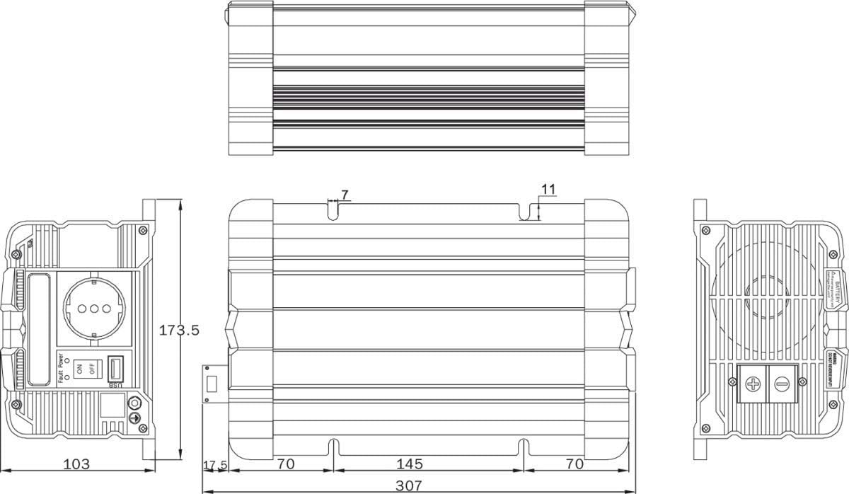 SOLARTRONICS Spanningsomvormer FS1000D 12V 1000 Watt met display - omvormer 12v naar 230v - zuivere sinus - compatibel met LifePO4/lithium, lood-, gel of AGM-batterij - USB - met afstandsbediening