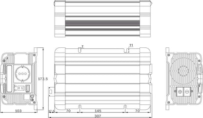SOLARTRONICS Spanningsomvormer FS1000D 12V 1000 Watt met display - omvormer 12v naar 230v - zuivere sinus - compatibel met LifePO4/lithium, lood-, gel of AGM-batterij - USB - met afstandsbediening