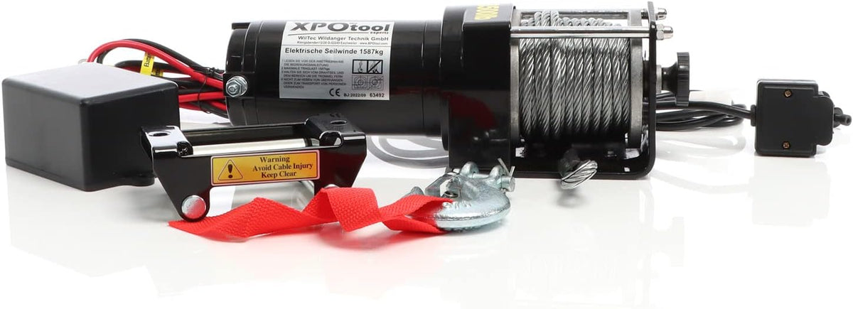 Elektrische kabellier 1587 kg – Motorlier – Treklier – Lier – Staalkabellier – 12 V, 1,5 pk motor – 10,5 m staalkabel