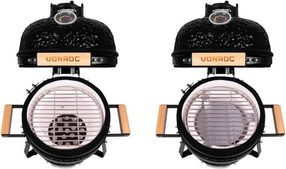 VONROC Kamado barbecue 13 inch - Ø27cm cooking surface - Charcoal barbecue - Ceramic - Tabletop - With base, thermometer, plate setter & rain cover - QUORE