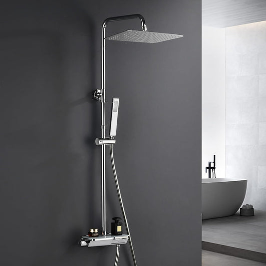 Roestvrijstalen Doucheset – Douchesysteem – Regendouche – Douchekolom – Handdouche – Thermostatische Mengkraan – XXL Regenhoofddouche 35x25 cm – Roestvrij Staal