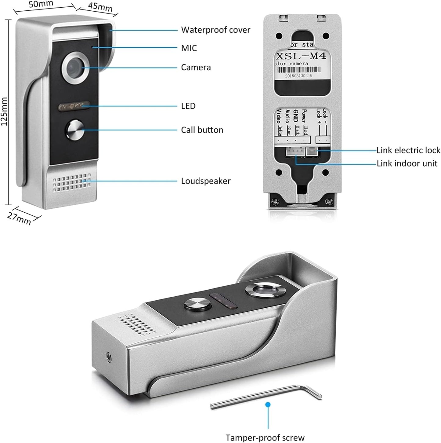 Dioche 7 Inch Bedrade Wifi-video-deurintercom, Intelligent Video-deurtelefoon-intercomsysteem, Video-deurbel-intercom-deurtelefoon met Nachtzichtcamera, APP-ontgrendeling op Afstand(EU)