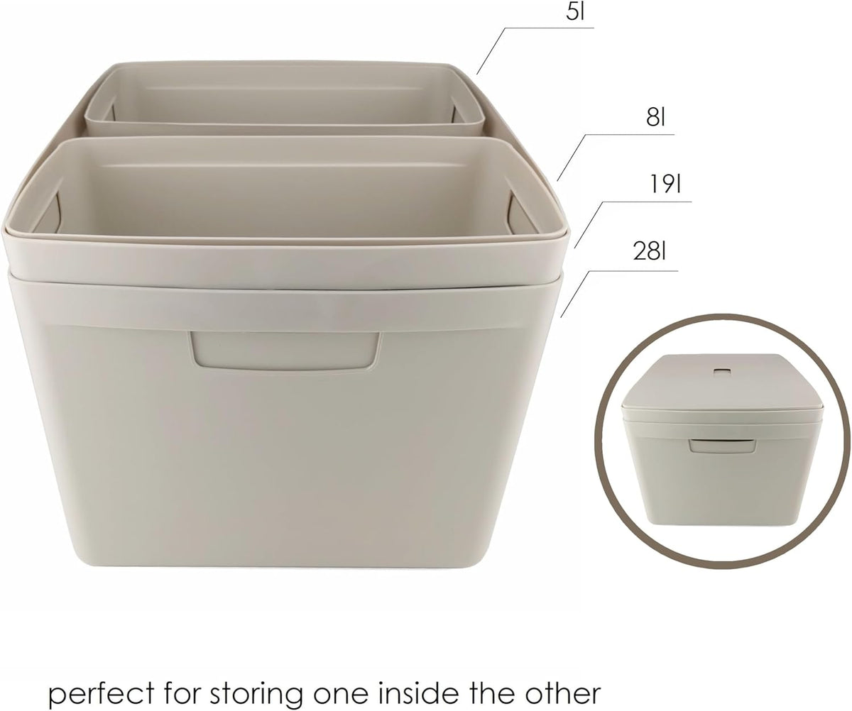 IDEA HOME 8 stuks opbergdozen, kunststof, organizer, box, manden, opbergdoos, kunststof box voor badkamer, rek met deksel, 28 liter