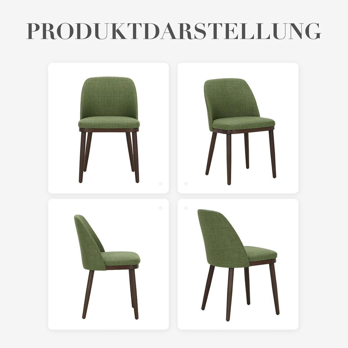 COLAMY Gevoerde eetkamerstoelen, set van 2, moderne keukenstoelen met rugleuning, stoffen stoel met houten poten voor eetkamer, keuken, restaurant, groen