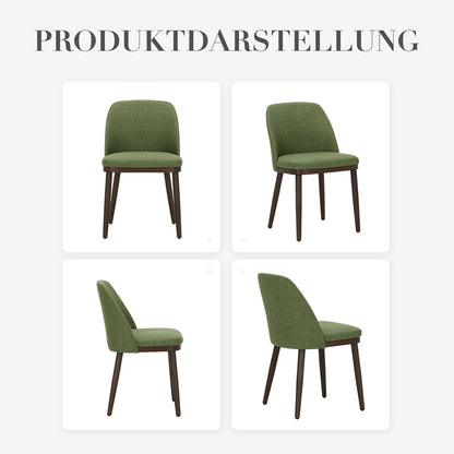 COLAMY Gevoerde eetkamerstoelen, set van 2, moderne keukenstoelen met rugleuning, stoffen stoel met houten poten voor eetkamer, keuken, restaurant, groen