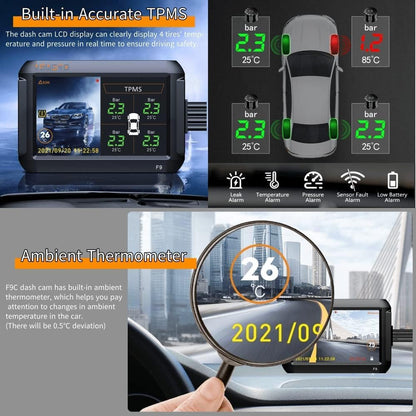 Auto Dashcam – Dashboardcamera – Autocamera – Rijregistratiecamera – Camera Voor Auto – Dubbele Voor- En Achtercamera Met 4 Inch Scherm – 1080P Full HD En Realtime TPMS Bandenspanningsbewaking