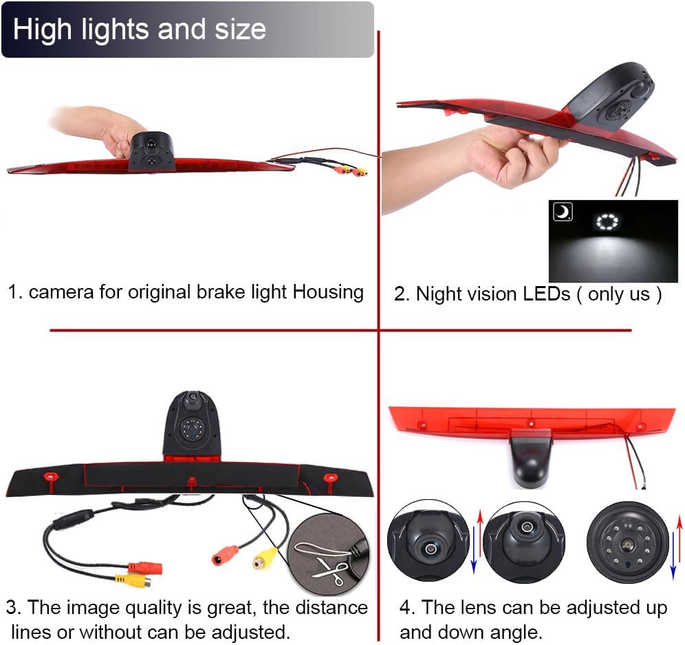 HD Auto IP68 1280Pixels Transporter Remlicht Dak Achteruitrijcamera Achteruitrijcamera met Dubbele Lens Camera met Hoek Verstelbaar Compatibel met Mercedes Benz viano Vito W639 V6 van Transporter
