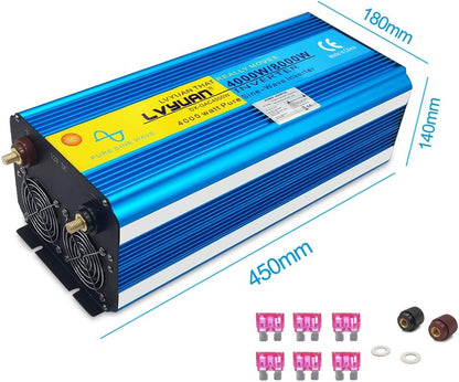 Spanningsomvormer 4000W 12V 230V zuivere sinus omvormer afstandsbediening 2 LED Power Inverter 2 stopcontacten en USB / 8000 W stootkracht