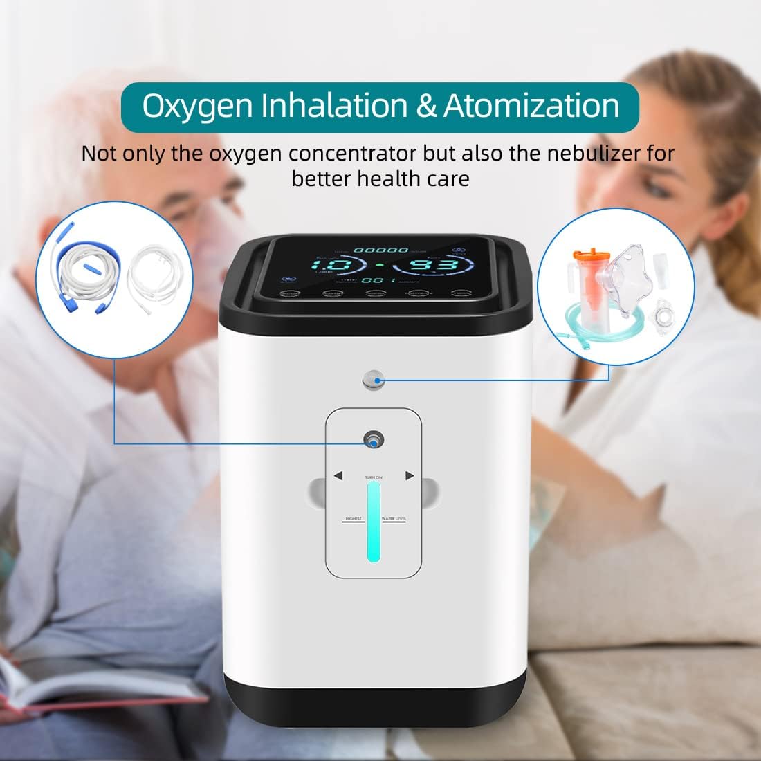 Zuurstofconcentrator 1-7L/min Instelbare Zuurstofconcentrator 93%~30% Hoge Zuiverheid Zuurstof Hoogwaardige Zuurstofmachine voor Thuisgebruik voor zuurstoftherapie 220V EU-stekker