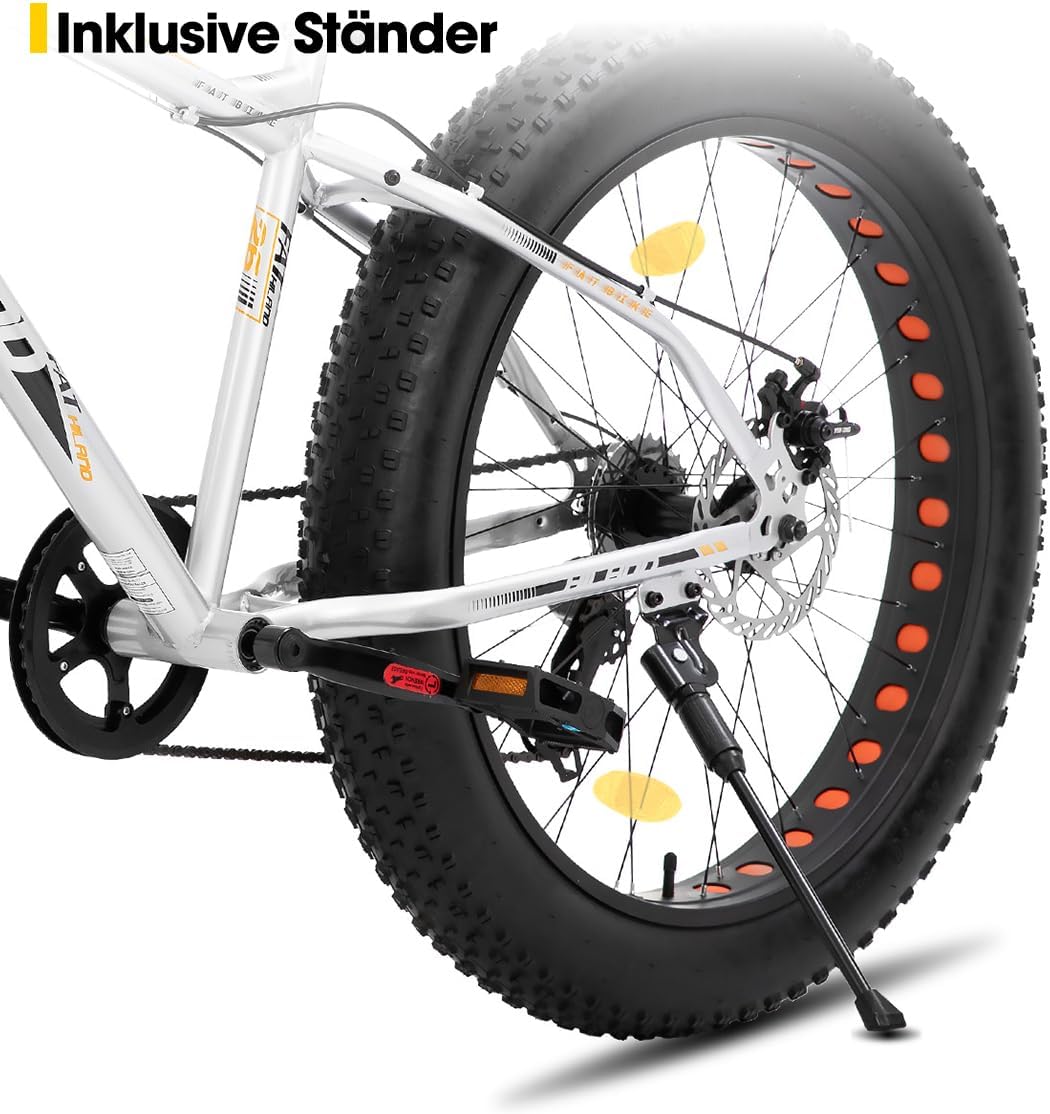 HILAND 20 inch kindermountainbike, 7 versnellingen, Fat Tires mountainbike, dubbele schijfremmen, kinderfiets voor jongens en meisjes, zilver