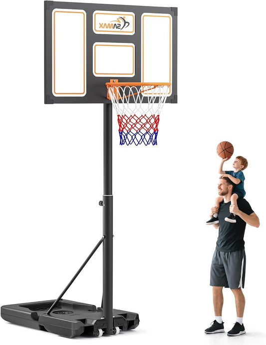 SAMAX Basketball Stand Basketball Ring Height Adjustable 100-305cm with Wheels & Net - Portable for Kids, Teens & Adults - Indoor/Outdoor Use, Sturdy Base & Board - QUORE