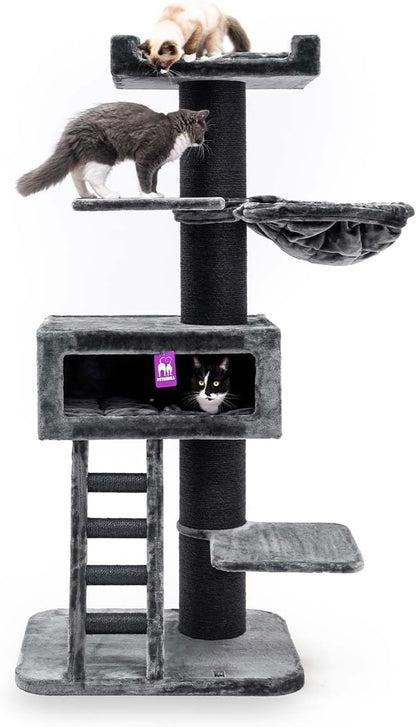 Kattenkrabpaal – Krabpaal Kat – Klimpaal Kat – Kattenboom – Krabmeubel – Zwart – 179 cm Hoog – Extra Stabiele Basis