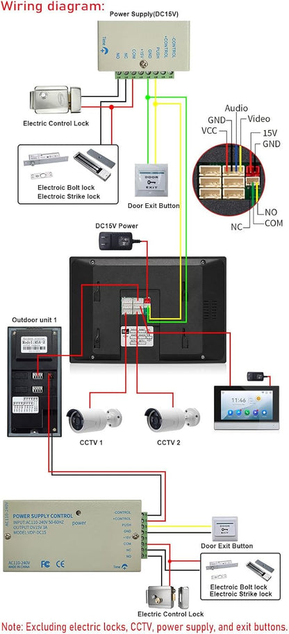 Wifi Tuya Bedrade Video Intercom 2-unit Voor Home Deurbel Video Telefoon Systeem, 7-inch Indoor Monitor Touch Screen, 1080p HD Camera Nachtzicht, Pir Motion Detection, Woning/kantoor/hotel/villa