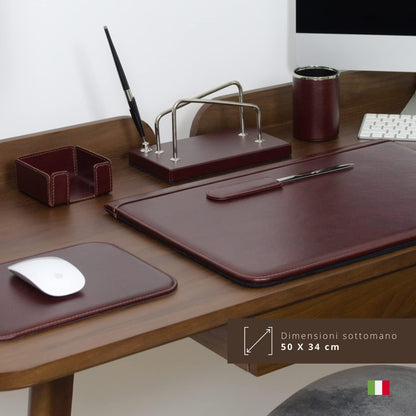 Bureauset 6-delig - 100% Volnerf Leer, natuurlijke look - Handgemaakt in Italië door ambachtslieden - Elegant en functioneel, ideaal voor op kantoor - Zwart