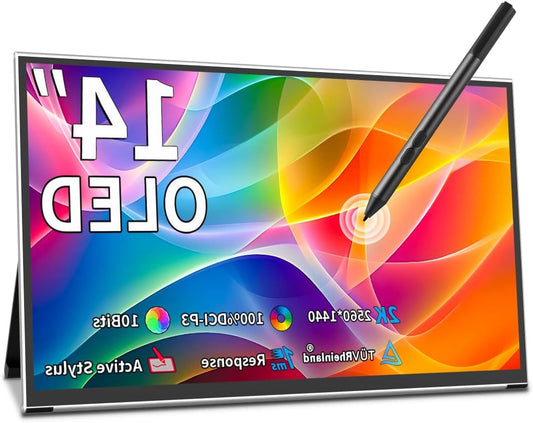 Portable Monitor Touch Screen 14 inch 2K, 2560x1440 100% P3 1Ms Mobile Display, AES Stylus Pen Support, Eye Care Portable Monitor - QUORE