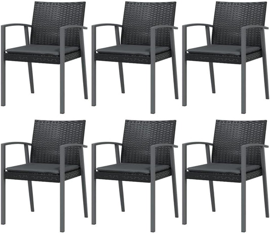 vidaXL Garden chairs 6 pcs with cushions 56.5x57x83 cm poly rattan black - QUORE