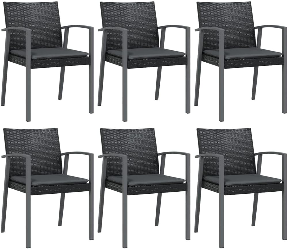 Pack of 6 synthetic rattan garden chairs with cushions, 56.5 x 57 x 83 cm, robust steel frame, robust, outdoor, comfortable chairs, patio, durable material - QUORE
