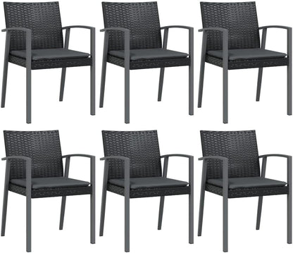 Pack of 6 synthetic rattan garden chairs with cushions, 56.5 x 57 x 83 cm, robust steel frame, robust, outdoor, comfortable chairs, patio, durable material - QUORE