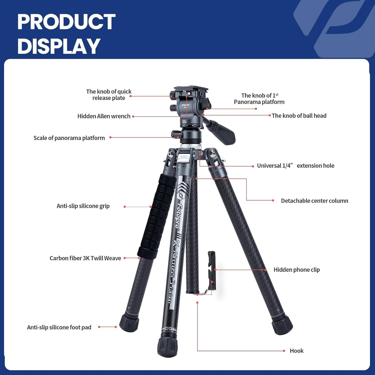 Fotopro X-Aircross 3 Video 62 inch licht reiscamerastatief met vloeistofkop 2,35 lbs ultralicht draagbaar professioneel video-reizen koolstofvezelstatief voor camera DSLR