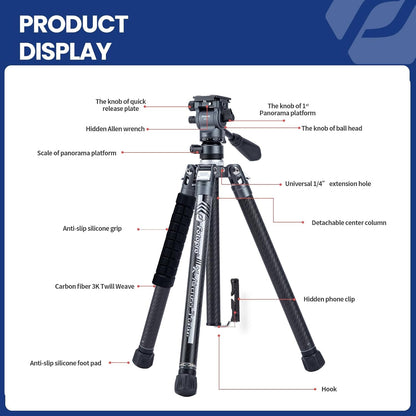 Fotopro X-Aircross 3 Video 62 inch licht reiscamerastatief met vloeistofkop 2,35 lbs ultralicht draagbaar professioneel video-reizen koolstofvezelstatief voor camera DSLR