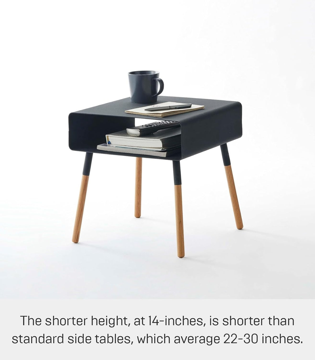 Yamazaki 4230 PLAIN Low Side Table, black, Steel/Wood, 35 x 35 x 35 cm