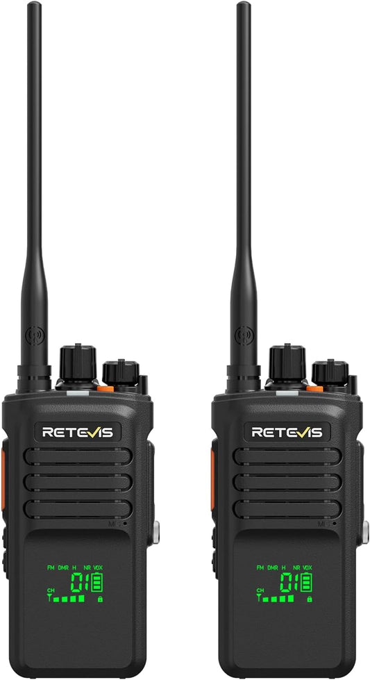 Retevis NR40 Portofoons voor Lange Afstanden, DMR Portofoon met Waterdicht Bereik, 2800mAh, Helder Geluid, Professionele Portofoon voor de Bouw, Fabrieken en Fabrikanten (Zwart, 2 Stuks)