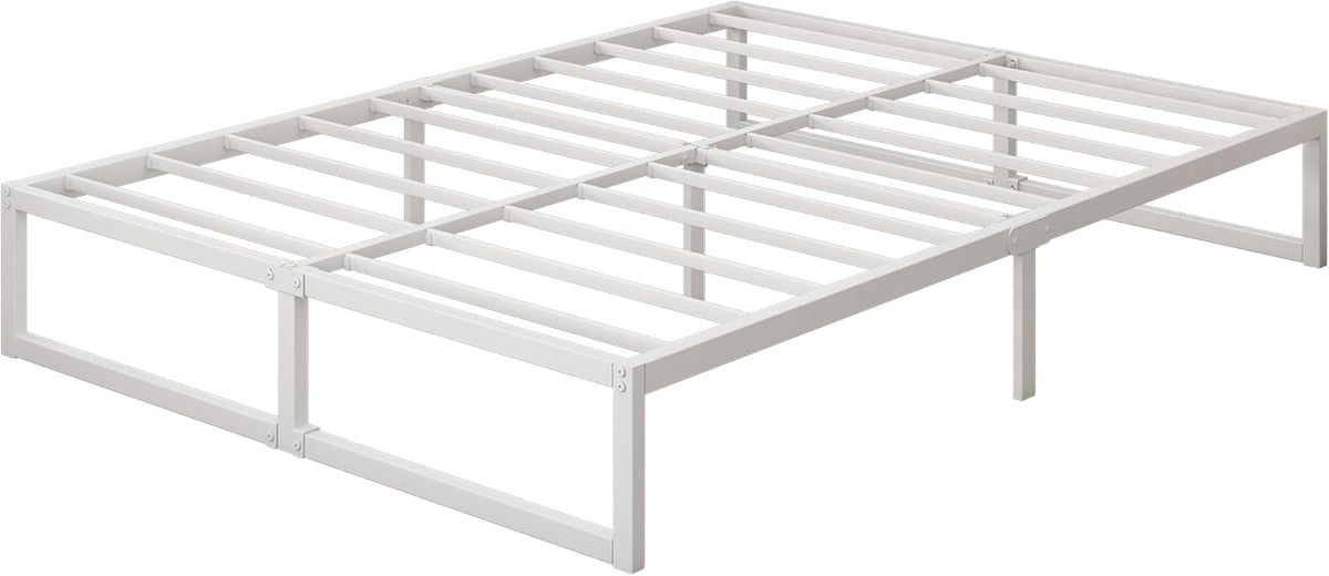 Tweepersoonsbed 180 x 200 cm Metalen Bed Met Lattenbodem, Hoogte 36 cm, Dubbel Bedframe, Stil, Stabiel, Minimalistisch Design, Eenvoudig te Monteren, Wit