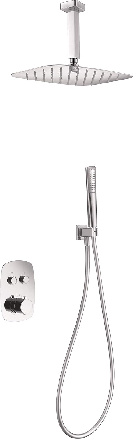Thermostaat Doucheset – Douchekraan – Regendouche – Handdouche – Thermostaatkraan – Turbo Clean Systeem – Roestvrij Stalen Douchekop 30x20 cm