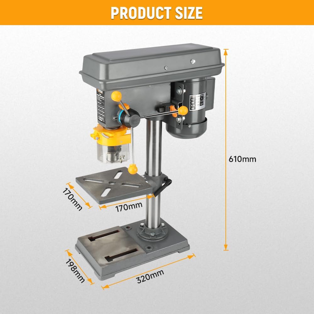 Hoteche Kolomboormachine, werkbank, 500 W, 230 V, 9 toerentallen, 280-2350 omw/min, boordiameter max. 16 mm, 50 mm, afstand van de spindel MT2, ideaal voor nauwkeurige boorwerkzaamheden