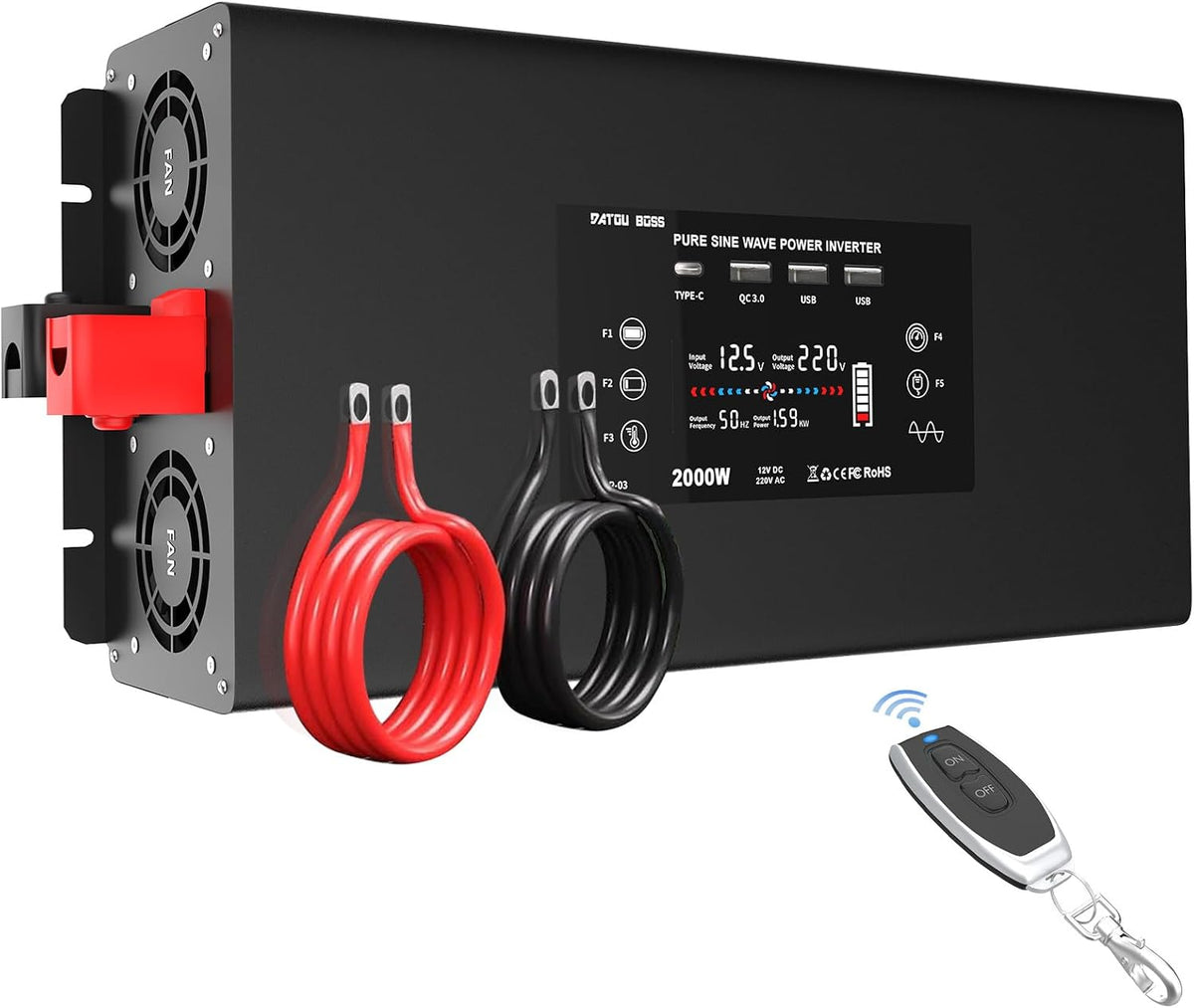 <font dir="auto" style="vertical-align: inherit;"><font dir="auto" style="vertical-align: inherit;">        DATOUBOSS 12V to 230V Pure Sine Wave Power Inverter 2000W/4000W with LCD EU Sockets, 2xUSB, QC3.0 Port, Type-C, 12V 230V Power Converters for Cars,
