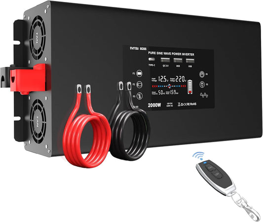 <font dir="auto" style="vertical-align: inherit;"><font dir="auto" style="vertical-align: inherit;">        DATOUBOSS 12V to 230V Pure Sine Wave Power Inverter 2000W/4000W with LCD EU Sockets, 2xUSB, QC3.0 Port, Type-C, 12V 230V Power Converters for Cars,