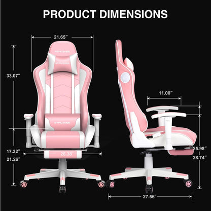 GTPLAYER Gamingstoel, gamerstoel met voetensteun, bluetooth-luidspreker, ergonomische bureaustoel, computerstoel, bureaustoel, pc-stoel met verstelbare rugleuning, belastbaar tot 150 kg, roze