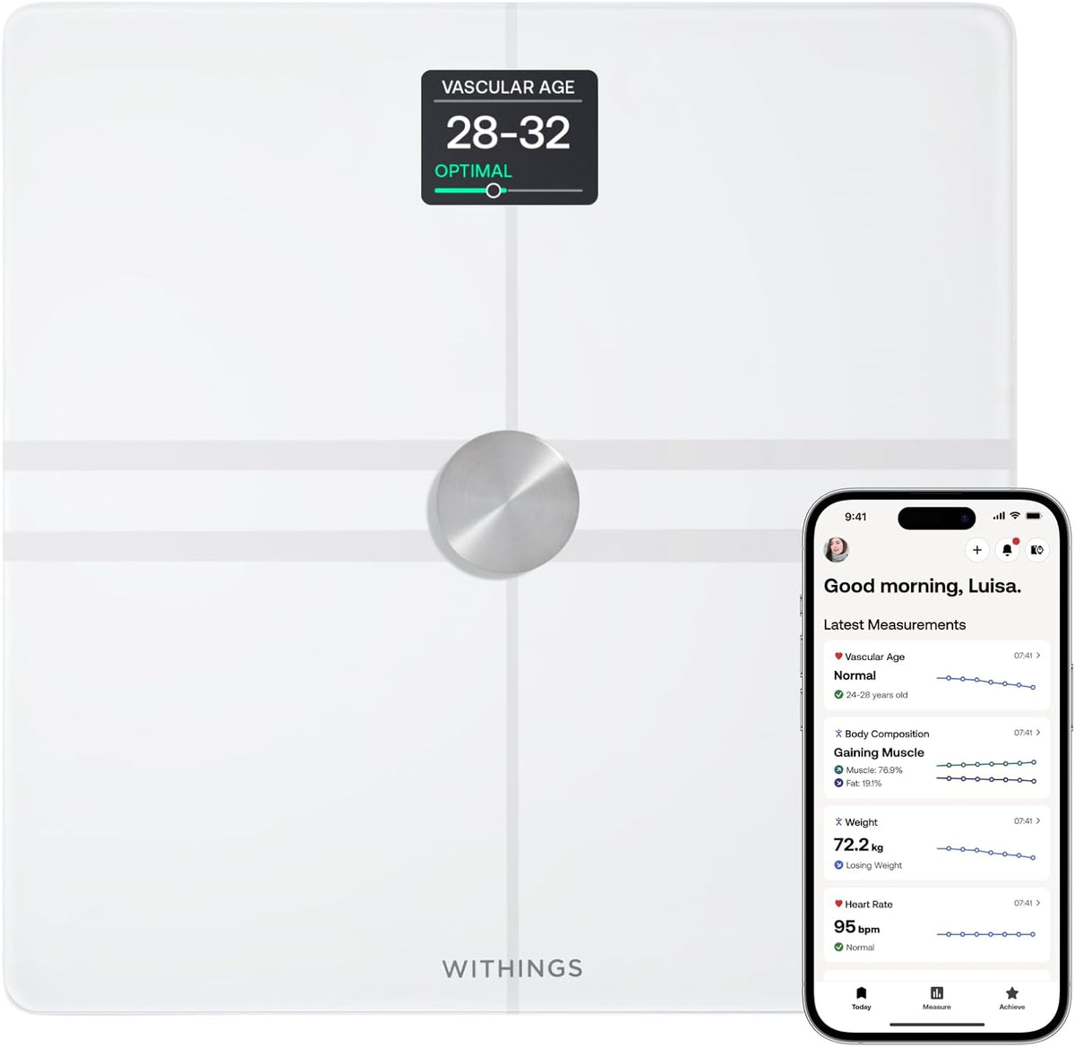 Withings Body Comp – Slimme wifi-weegschaal met functie voor complete lichaamsanalyse, wit