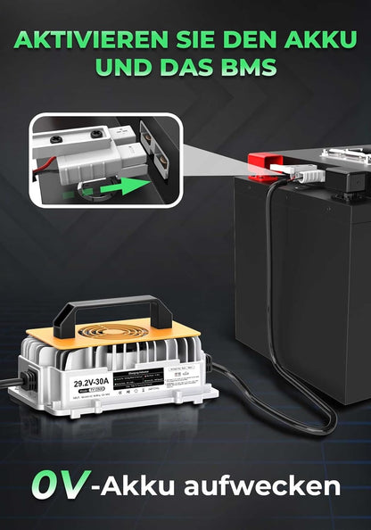 LiFePO4 Batterijlader – Lithium Acculader – 24V Batterijlader – Camper Lader – Boot Lader – 29,2V 30A Krachtige Laadstroom – 0V Wake-Up Functie Veiligheidsbescherming