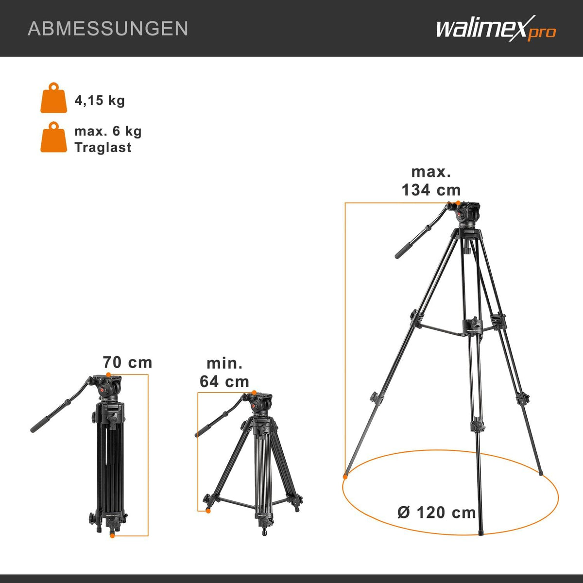 walimex pro EI-9901 Pro videostatief met opbergtas en snelwisselplaat, 134 cm