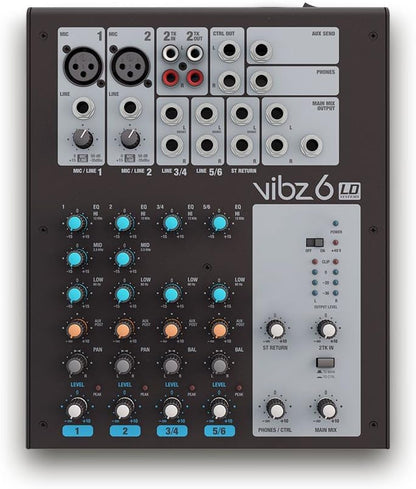 6-Kanaals Mengpaneel Zwart – Mixer – Mengtafel – Geluidsmixer – Audio Mixer – 2 Symmetrische Microfooningangen – Fantoomvoeding