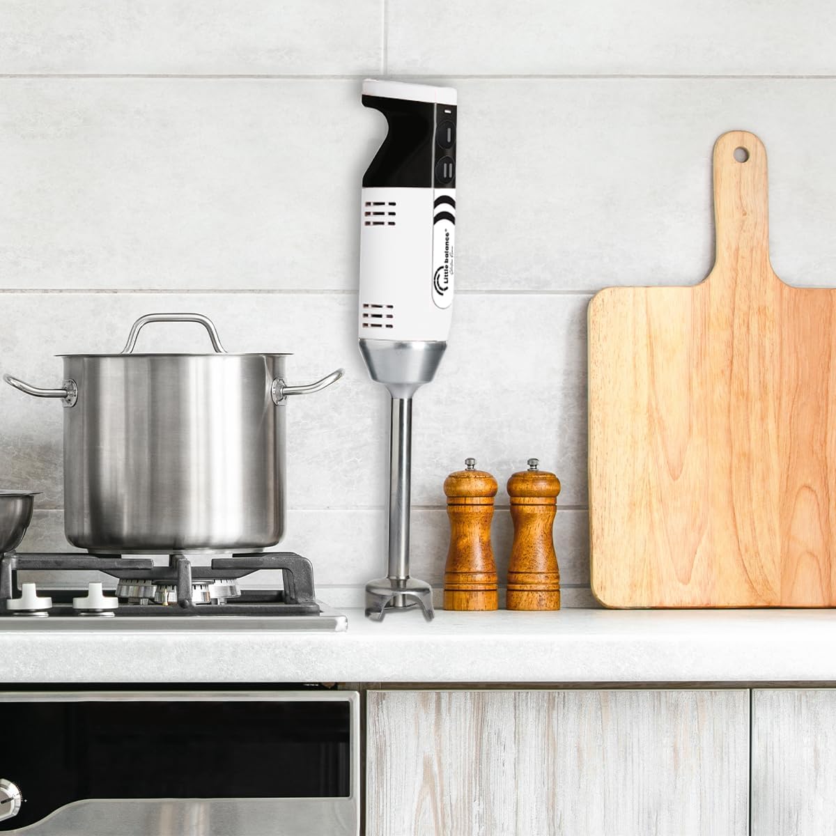 LITTLE BALANCE 8576 Chef Mixx Pro, professionele staafmixer, 2 snelheden, 4 accessoires, 700 W, gemaakt in Frankrijk, wit/roestvrij staal