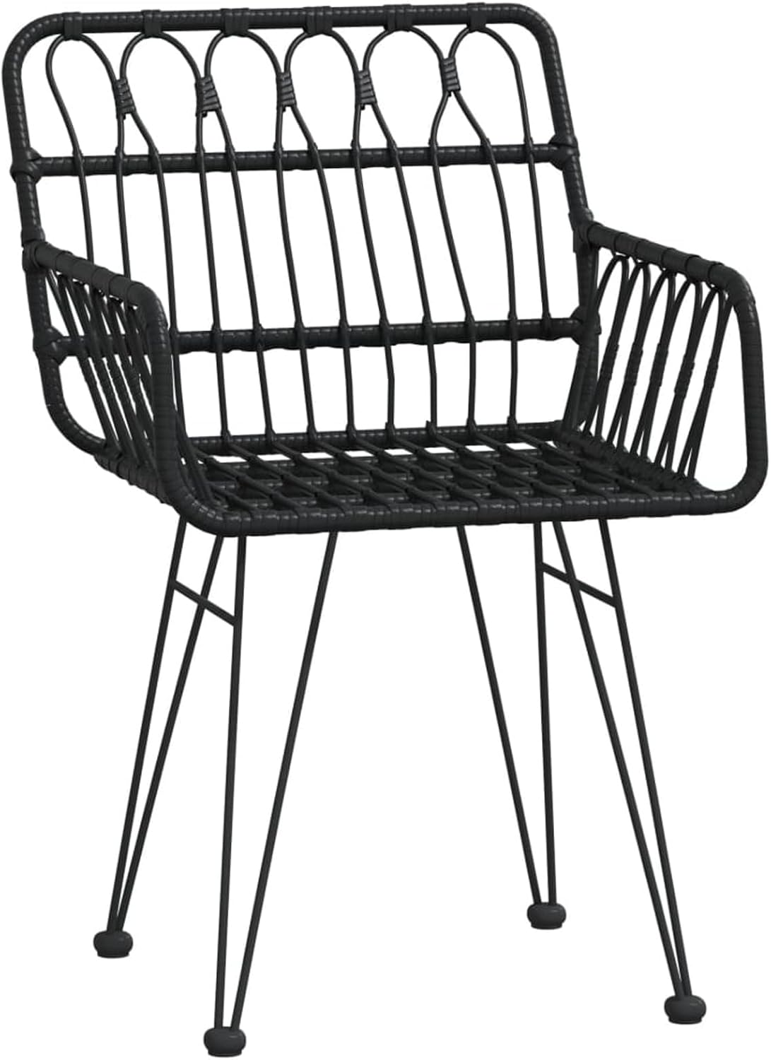 Stoel met armleuningen, stapelbare tuinfauteuil, tuinstoelen 2 stuks met armleuningen, zwart, 56 x 64 x 80 cm, PE rotan - QUORE